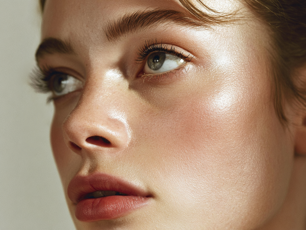 AI-generated beauty portrait with warm golden skin tones, editorial photography, Midjourney