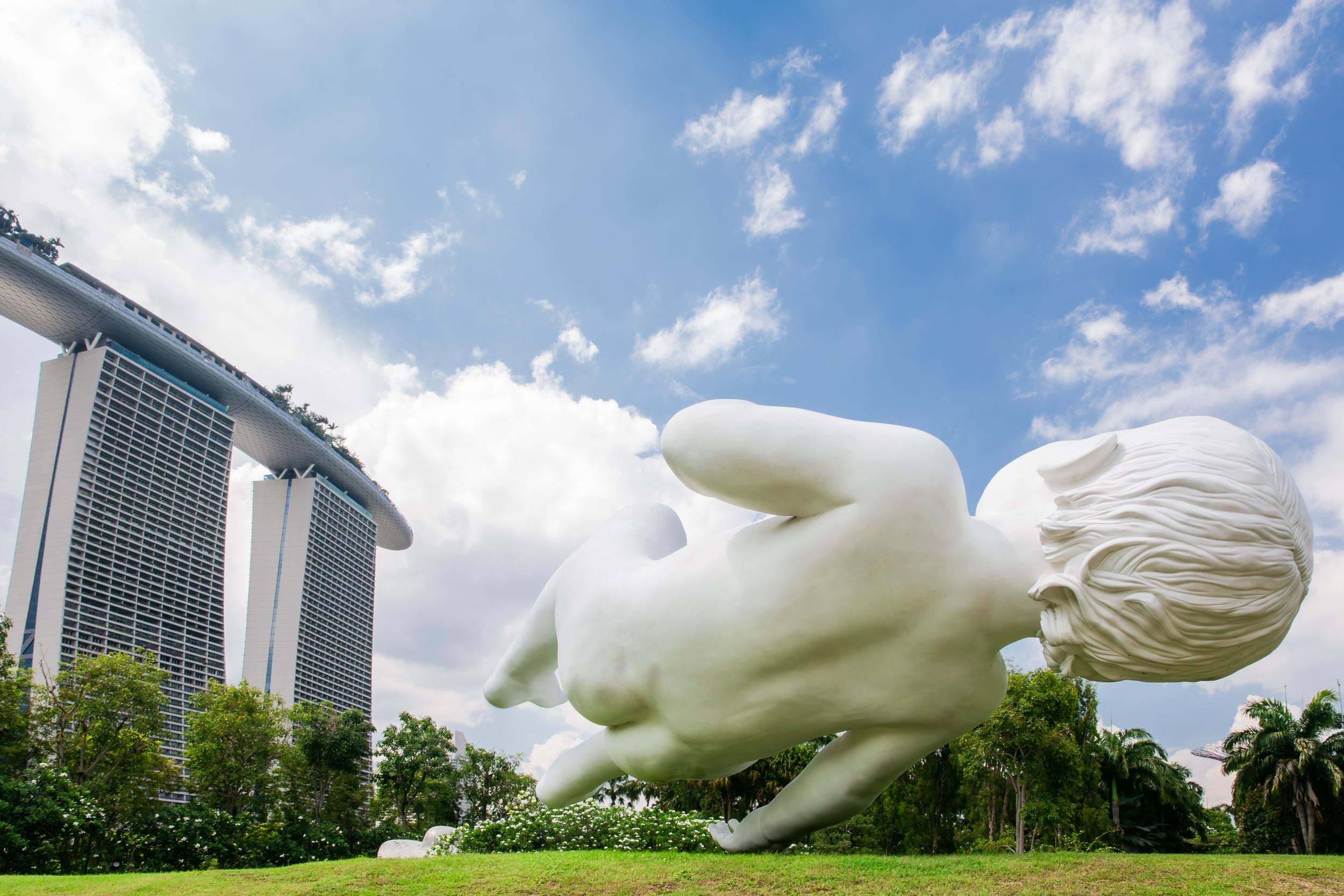 Outdoor sculpture garden blue sky Marina Bay Sands Gardens by the Bay Singapore travel editorial photography