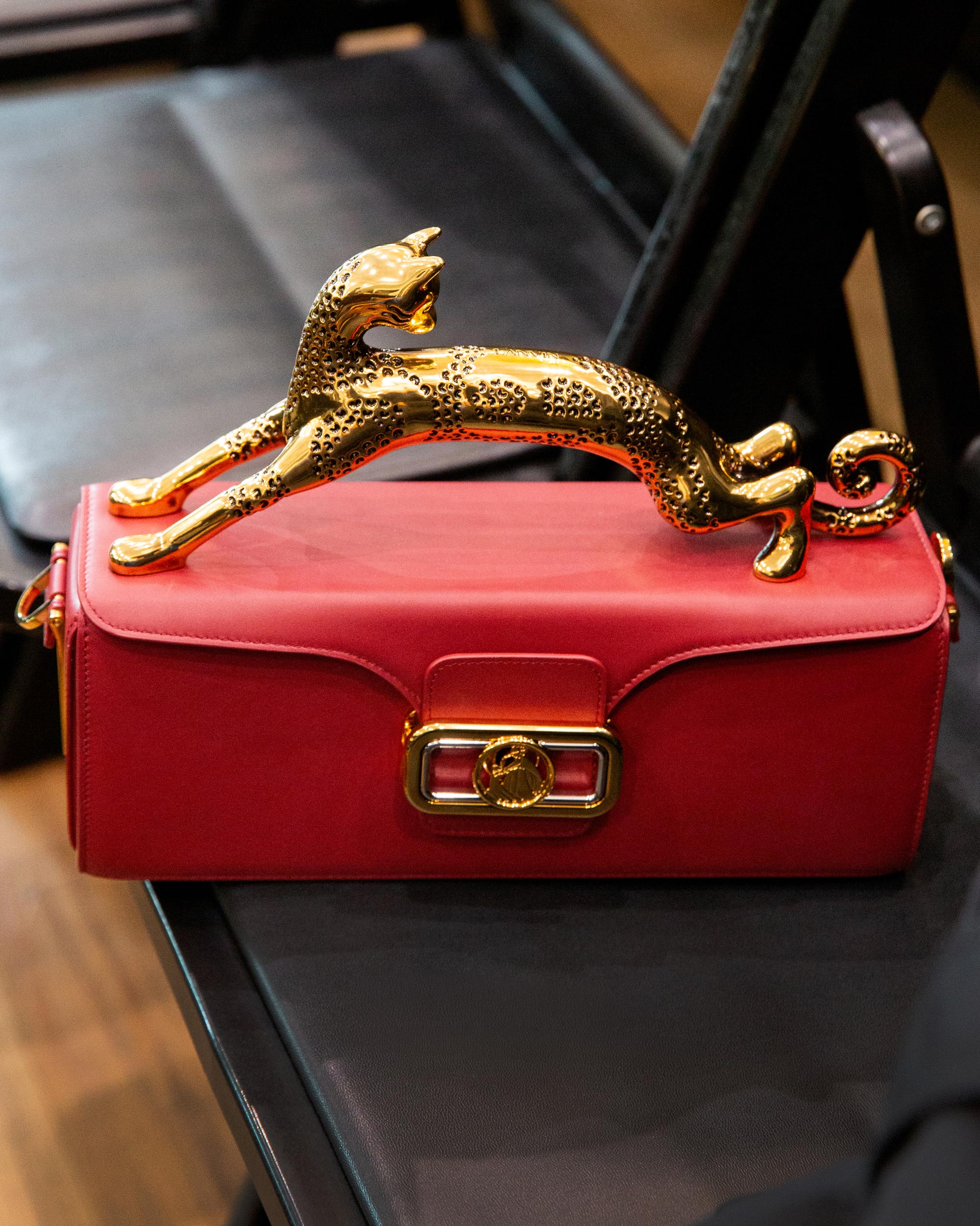 red leather bag gold leopard clasp fashion detail brand photography