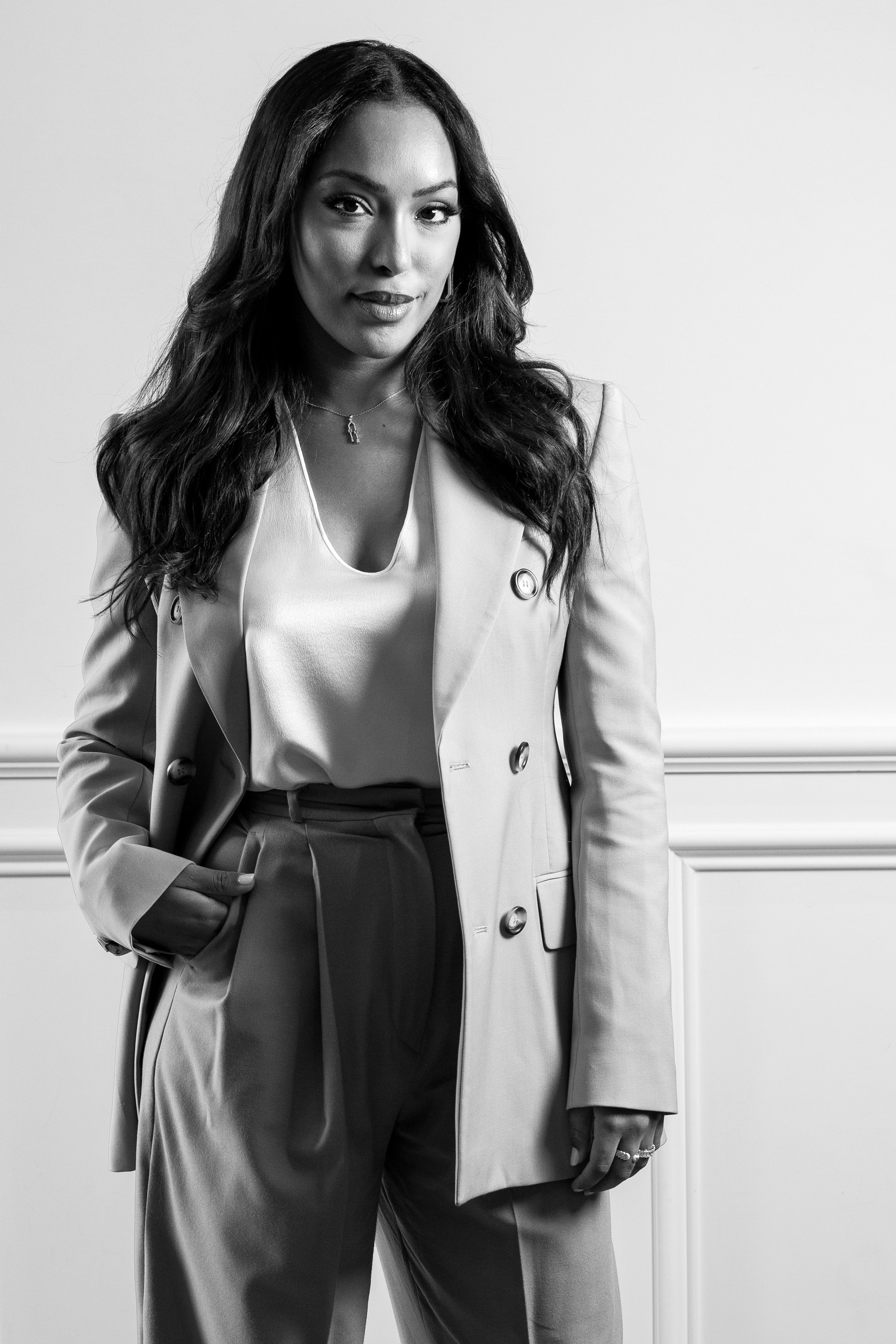 woman in blazer black and white editorial brand portrait photography